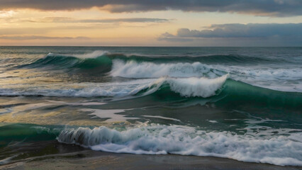 Fototapeta premium The river valley sprawls like a vast, untamed canvas, carved by the steady hands of time and water. Below, the river meanders gracefully, its currents weaving a serpentine path through the verdant lan