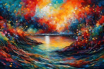 Vibrant Seascape: Colorful Impressionism and Abstract Contemporary Art - obrazy, fototapety, plakaty