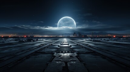 Conceptual image of broken asphalt road in the city at night - Powered by Adobe