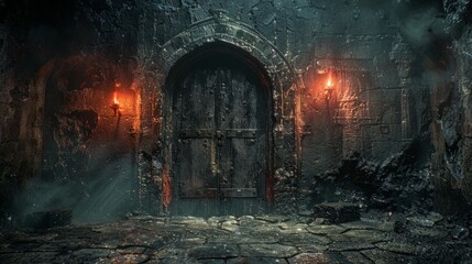 Mysterious Dark Room With Central Door