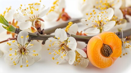 apricot bouquet of flowers, apricot with flowers in the white background