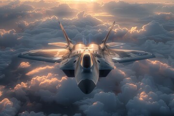 Fighter Jet Flying Through Cloudy Sky - obrazy, fototapety, plakaty