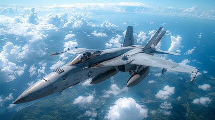 Fighter Jet Flying Above Clouds - obrazy, fototapety, plakaty