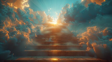 Stairway Ascending Into Cloud-Filled Sky