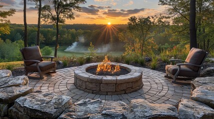 Fire Pit Surrounded by Rocks and Chairs