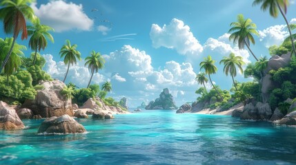 Tropical Island Painting With Palm Trees