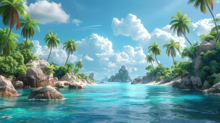 Fototapeten Tropical Island Painting With Palm Trees © Ilugram
