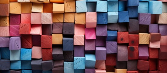 Abstract background made of multicolored wooden cubes