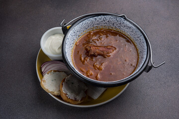 Traditional ukrainian borscht with sour cream