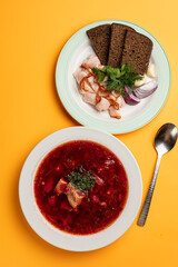 Traditional ukrainian borscht with sour cream