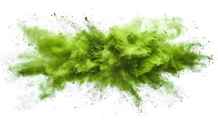 Cloud of green smoke expanding on white background