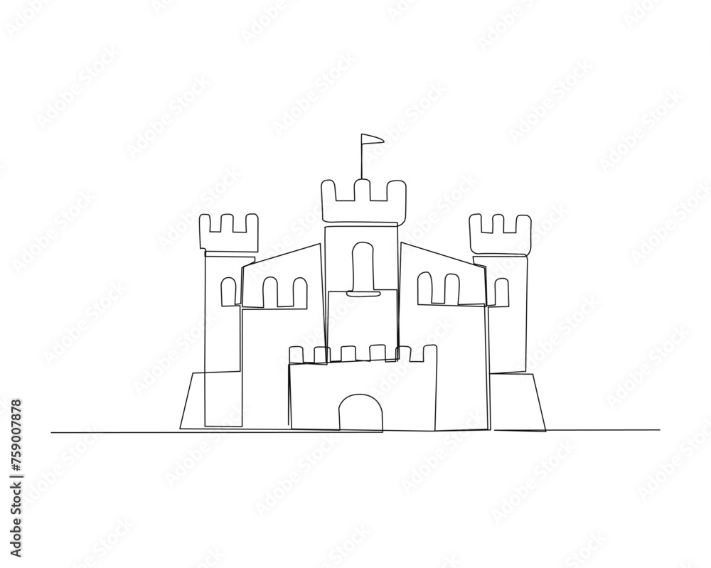Wall mural continuous one line drawing of castle vector design. castle single line art vector illustration. edi - Wall murals
