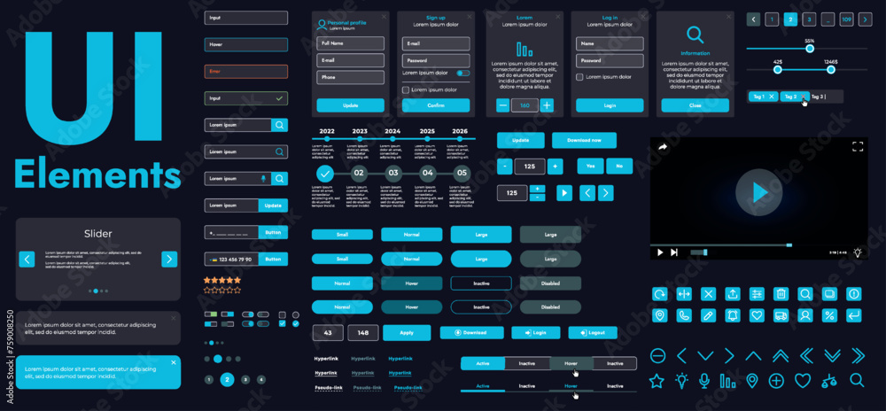 Wall mural a set of modern web interface elements designed for the development and design of websites and mobil