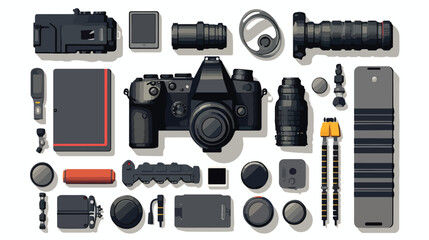 Professional dslr photo camera top view accessories