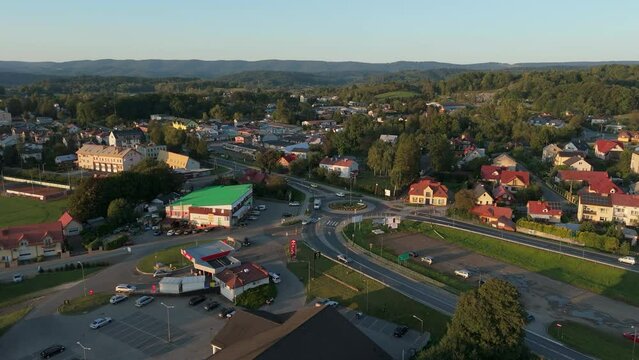 Beautiful Landscape Roundabout Lesko Aerial View Poland