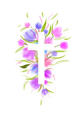 png Watercolor Easter cross clipart. Floral crosses illustration	