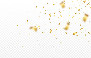 Vector gold confetti png. Confetti falling. Confetti, serpentine, tinsel. Decoration for the holiday. Birthday.