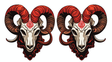 Ram Skull Tattoo or Colouring page flat vector