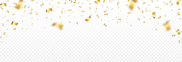 Vector gold confetti png. Confetti falling. Confetti, serpentine, tinsel. Decoration for the holiday. Birthday.