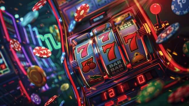 Vibrant slot machine with bright neon lights - The bold, colorful slot machine image captures the exhilarating atmosphere of casino gambling
