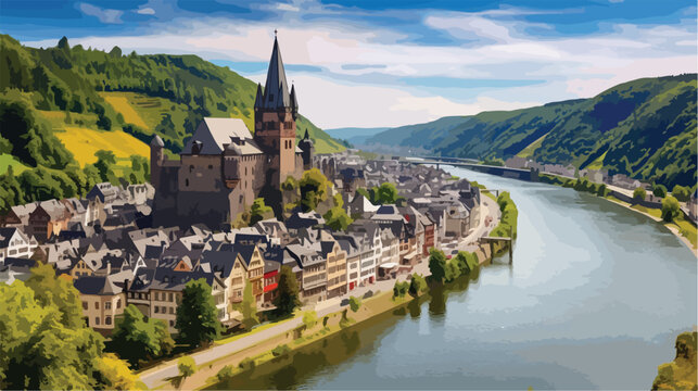 The old town of Cochem Germany and the valley 