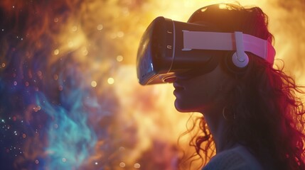 Woman engaged in virtual reality experience