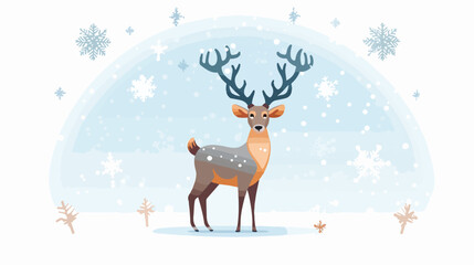 Reindeer with snowflakes and stars on the white background
