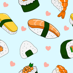 seamless pattern with sushi illustrations