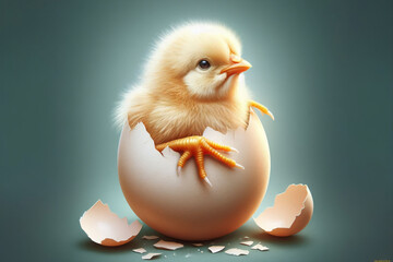 A chicken chick is born from an egg.