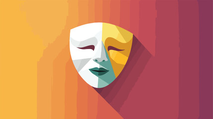 Sad theater mask on colorful background with shadow