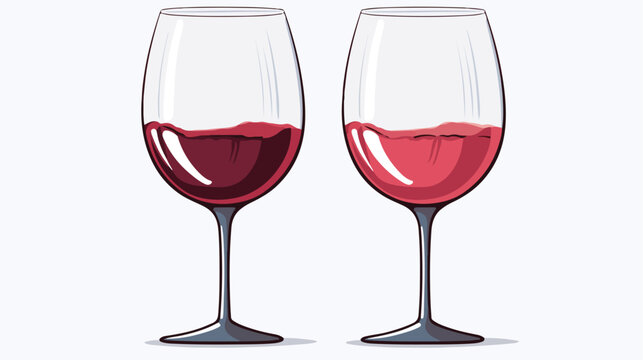 Two red wine glasses. Vector flat hand drawn 