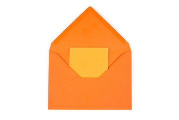 orange card in an orange paper envelope on
