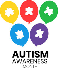 World autism awareness month day colorful ballon puzzle illustration poster background design
