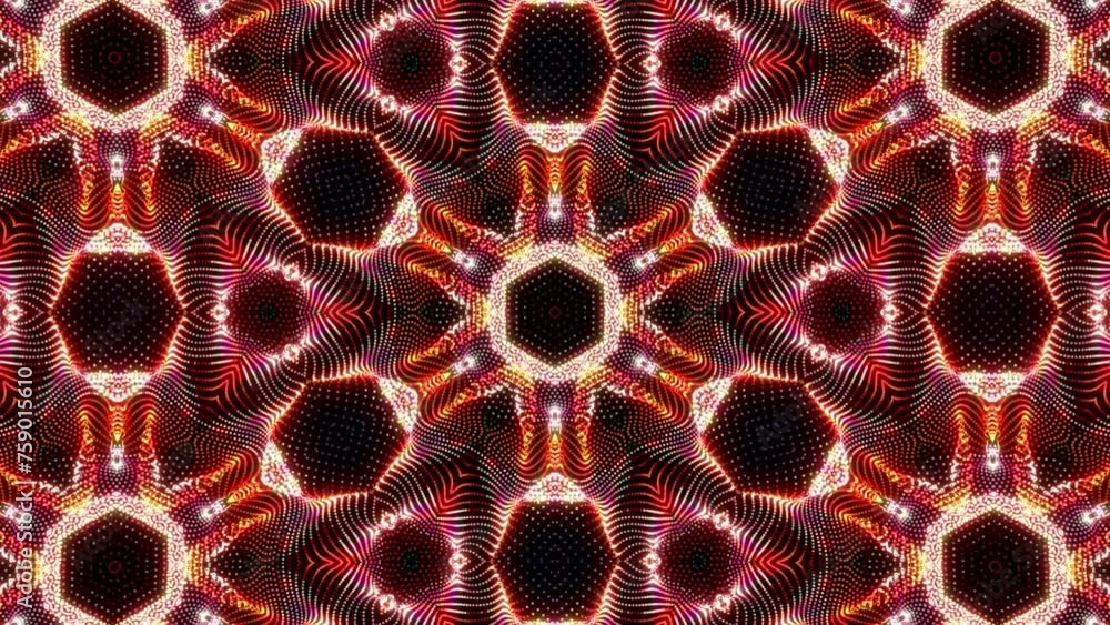 Poster abstract geometric red brown colorful glowing shiny fractal dotted lines dynamic mandala patterns di
