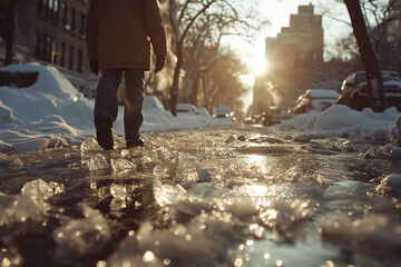 Person Walking Down Snowy Street