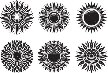 Sun silhouette vector illustration set