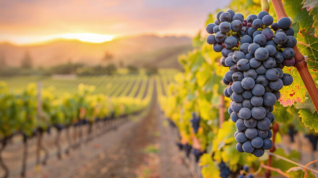 Grapes in a Vineyard Background Template for Presentation 16:9
