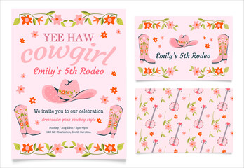 Yeehaw girl cowgirl rodeo party invitation cards.