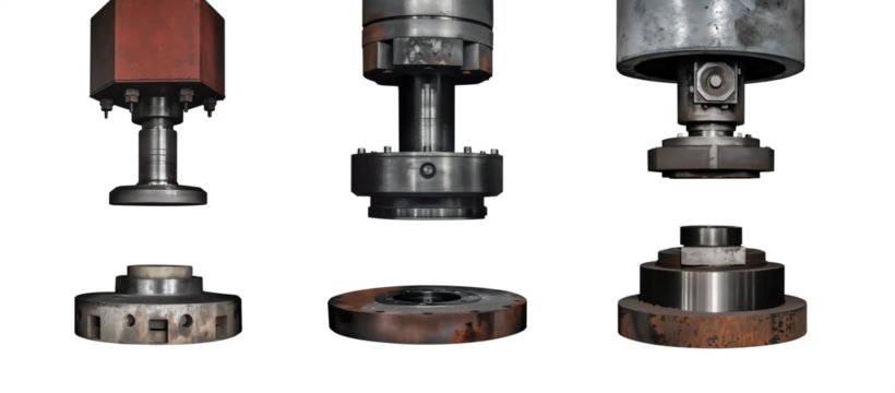 Hydraulic Press cutout set. Transparent background PNG. Symbolizing power, Dominance, Might, Tenacity, Resilience, Unyielding, Sturdiness, Vigor, Endurance, Robustness, and strength. 