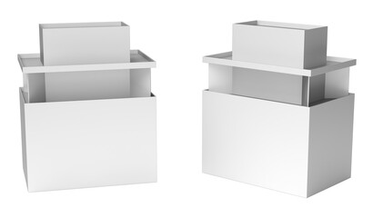 Trade display with shelves made of cardboard. 3d illustration set on white background