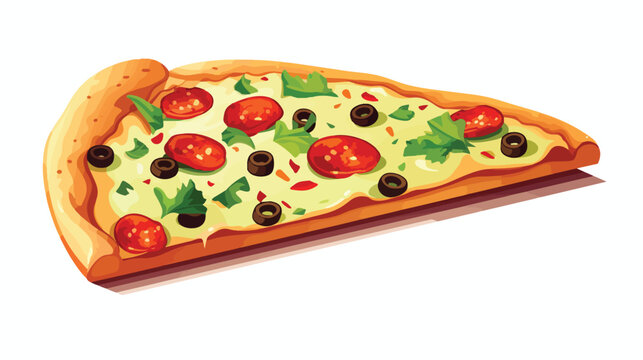 Vector flat pizza slice with pepper olives cheese 