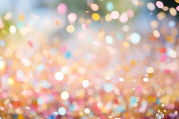 Celebrate the beauty of springtime festivals with a bokeh background of colorful confetti in the air.  - obrazy, fototapety, plakaty
