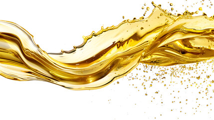 An isolated wave of olive or motor oil crashes on a plain white canvas, engine oil splashing isolated on white background

