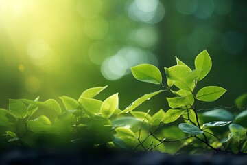 Obraz premium Embrace the renewal of nature with a bokeh background of fresh green leaves and sunlight filtering through. 