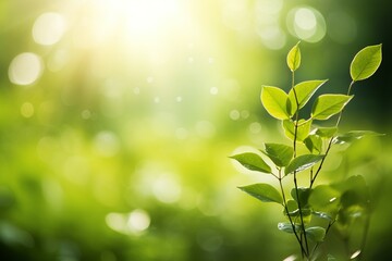 Embrace the renewal of nature with a bokeh background of fresh green leaves and sunlight filtering through. 