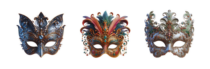 Set of Enchanting Carnival Mask, illustration, isolated over on transparent white background