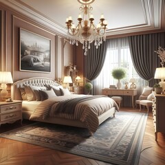 Minimalist, classic, modern bedroom interior Suitable for home design inspiration or product advertising