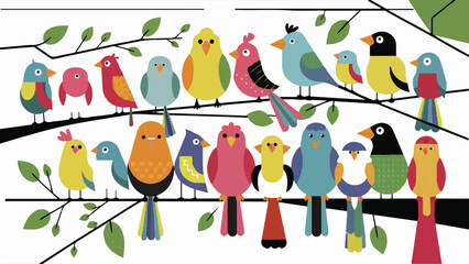 Flat Design Vector Illustration of Birds in Various Poses 