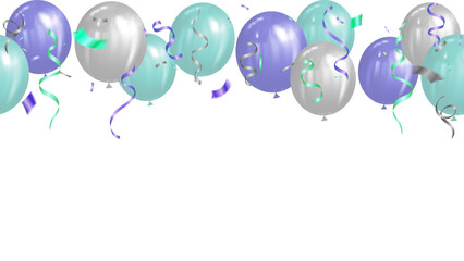 realistic green, purple and silver balloons vector illustration banner party, grand opening and greeting card