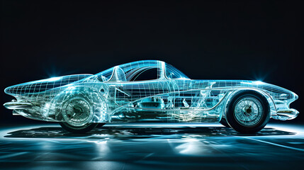 Wireframe hologram of a car